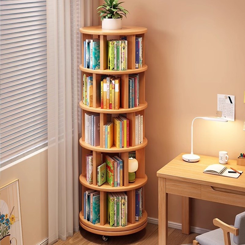 旋转书架3d60度书柜一体靠墙不占地可移动儿童转角实木落地置物架