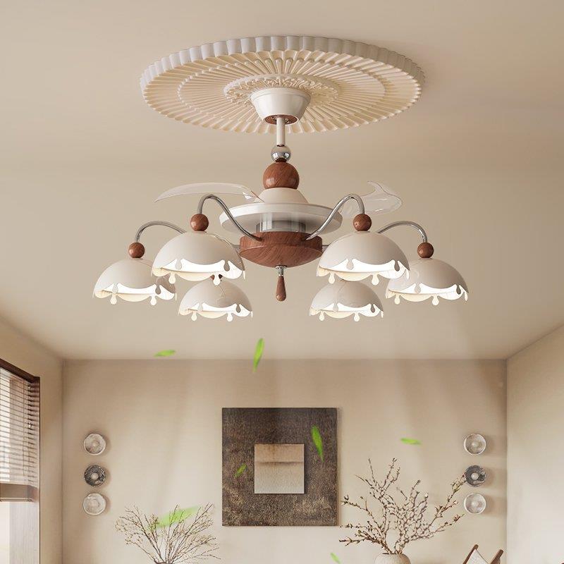 风客厅创意个性中蛋壳扇吊灯法式复古胡桃木色风无品牌/书房隐古