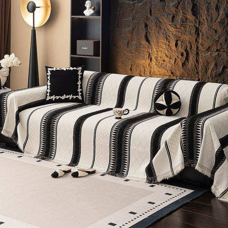 奢高级感沙发盖布四通一用现代简约黑色轻沙发巾整张全盖季套MS-5