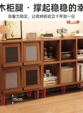 实木书柜墙smsg-016落地置柜物飘窗收纳柜带门格子柜防尘储靠柜组