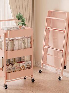 移动小推车落地多层折收叠厨间房置物架零食卫架子RYW铁艺生纳储