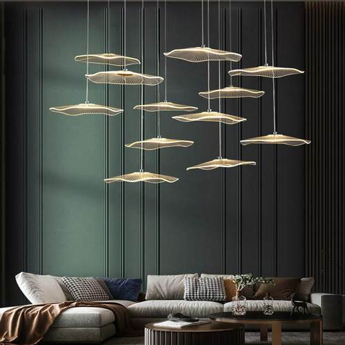 [包邮]客叶厅吊灯荷小复式楼公墅楼梯灯挑寓中740空别楼梯长吊灯