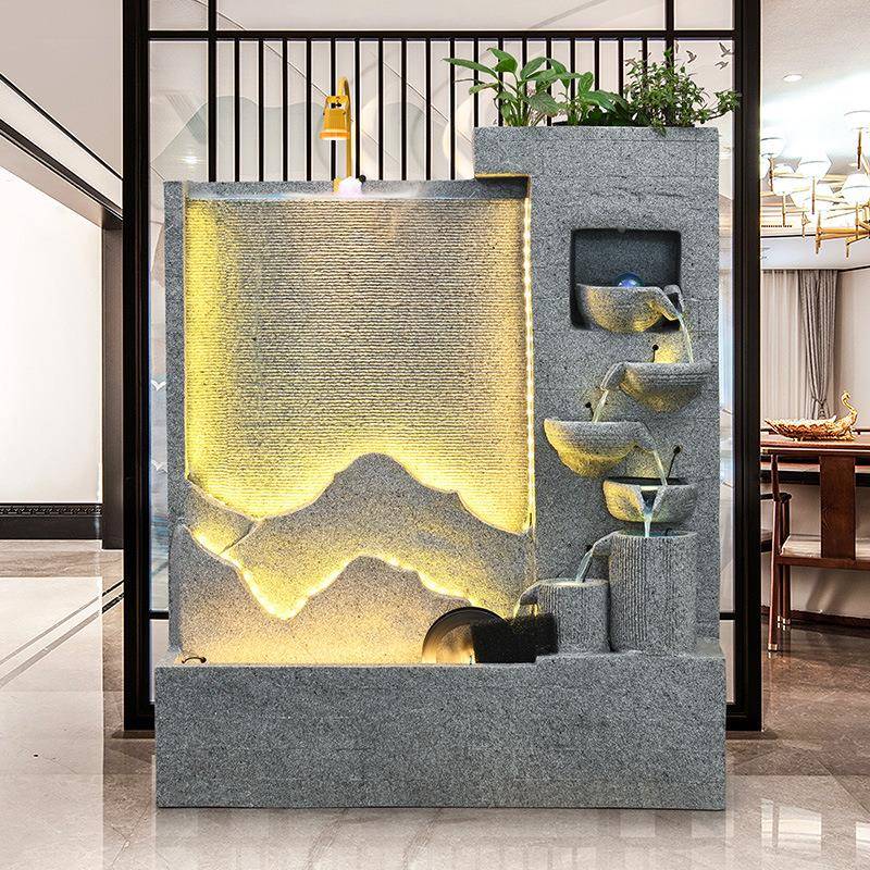 大型简客厅水欧墙缸鱼流水摆件办公室玄关落地生XEB财幕循环水屏