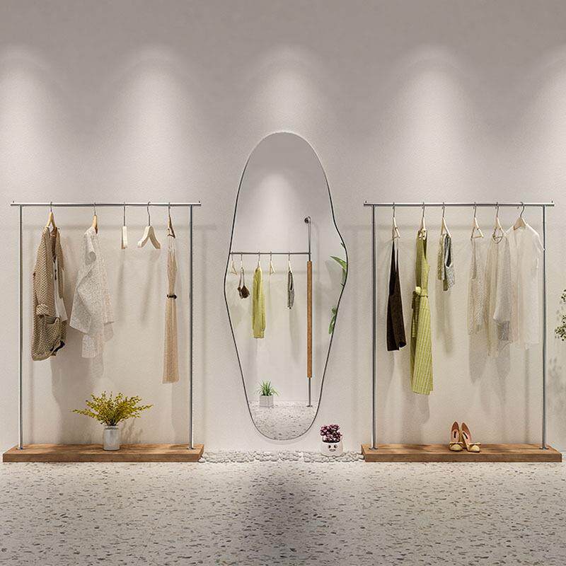 服店展示架陈列道具原木无品牌/色钢不锈拉丝落地衣架装童装货架