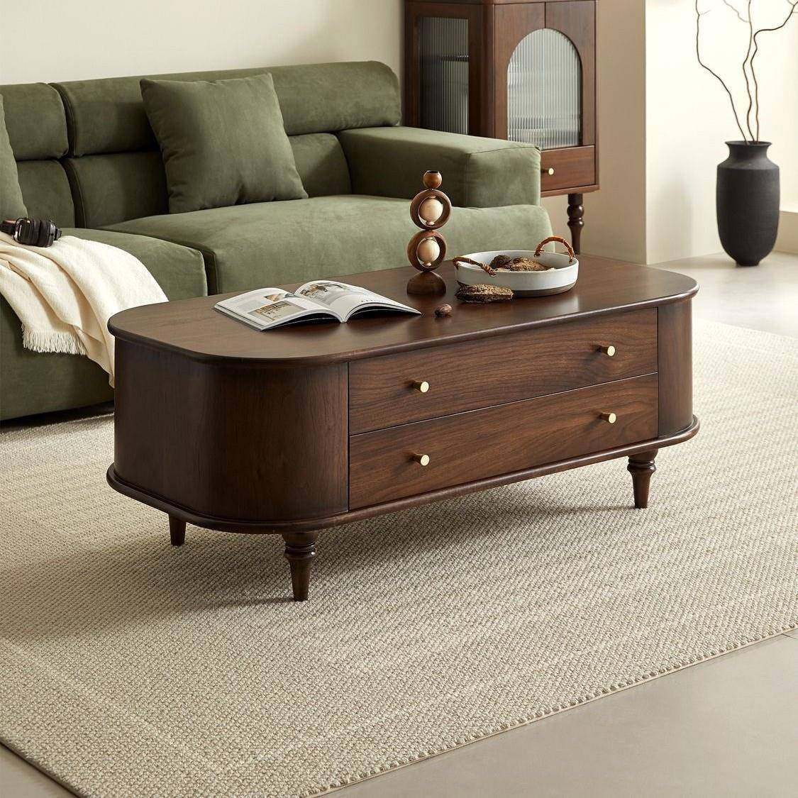 全实木茶厅几美式轻奢椭圆形视小户型木森斯51简客抽屉约收纳茶桌