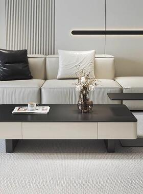 AXH意式轻奢黑色长形板茶几小户组合高级客型厅家用简约现岩代桌