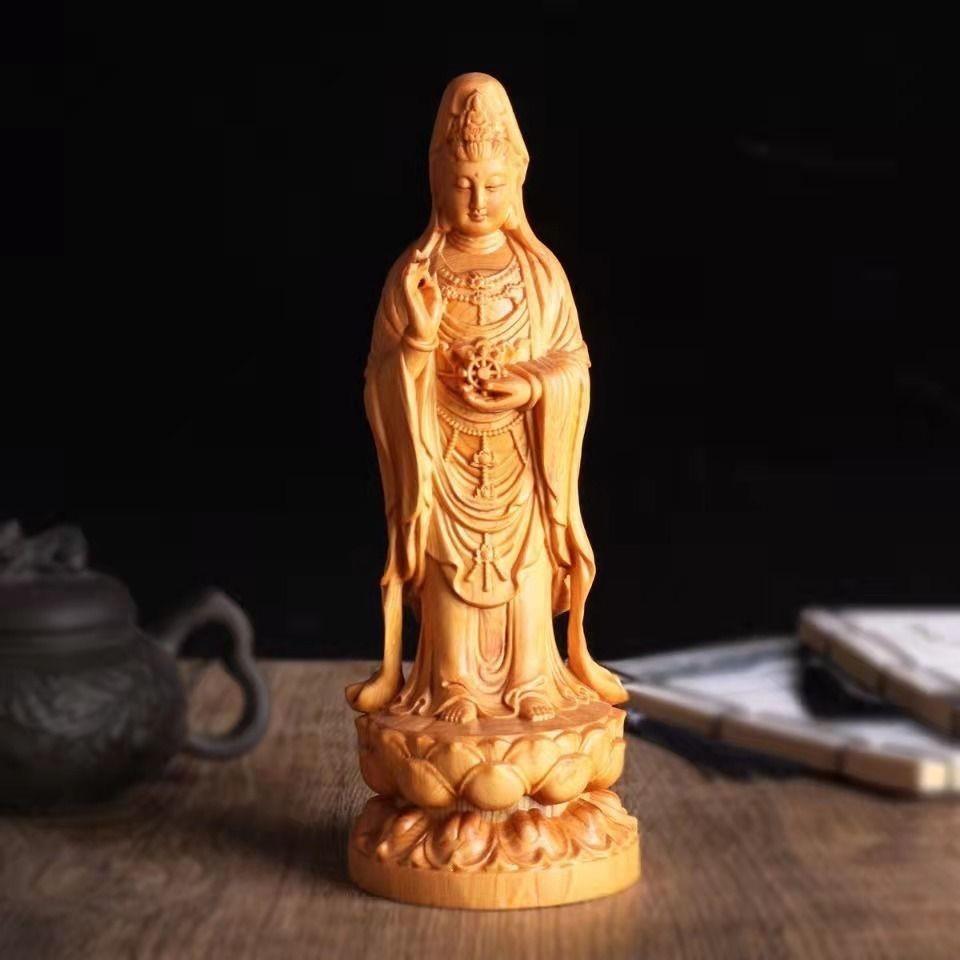 崖柏木雕普陀观音菩萨摆