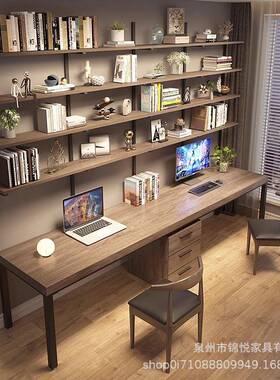 免钉墙lo一ft实木书桌用书JYJJ架体台双人式电脑桌简约家书桌卧室