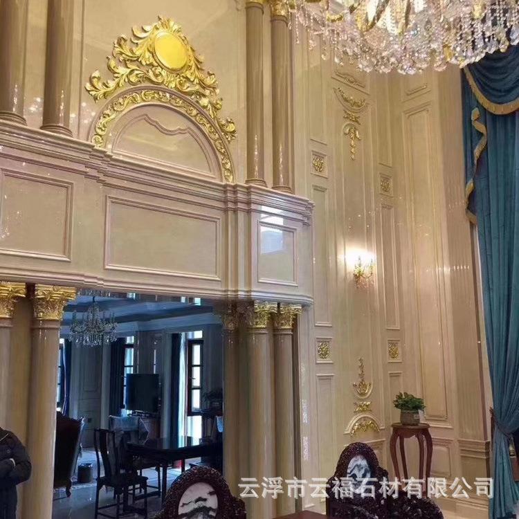 天然大理石米黄系列板材莎安娜别墅电视背景墙楼梯罗马柱壁炉
