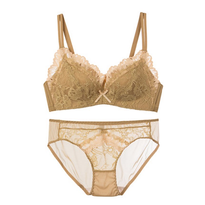 内衣女无钢圈聚拢薄款大胸显小女士文胸套装少女蕾丝小胸罩调整型