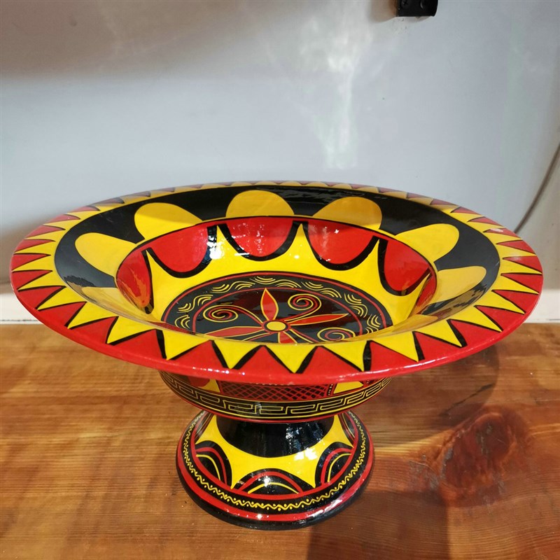 彝族漆器餐具高脚盘册第彩绘手工艺品特色高脚盆民族特色餐厅盘子