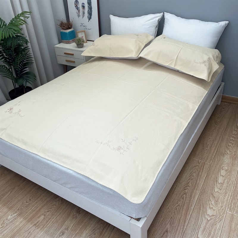 夏季加厚帆布双人三件套150*200床老粗布软凉席床单枕垫刺绣