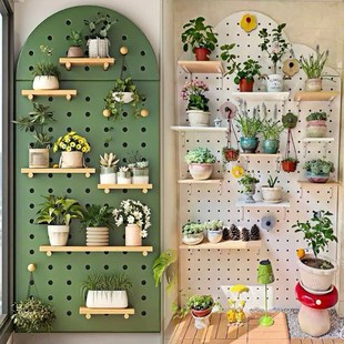 实木阳台洞洞板置物架花架室内客厅窗台墙上盆栽绿植多肉展示架子