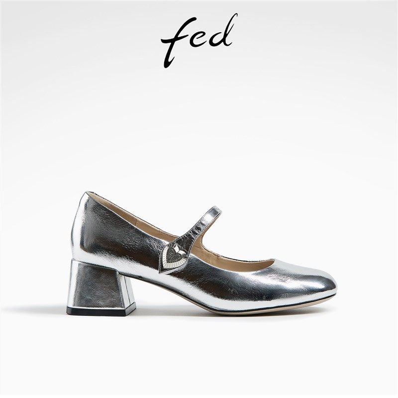 fed银色皮鞋春季新款女鞋粗跟玛丽珍鞋高跟鞋单鞋女D0125-ZCA003,女鞋,玛丽珍鞋,淘宝优惠券,粉丝福利购,淘宝优惠卷