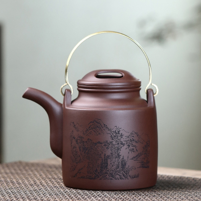 大号茶壶洋桶紫砂壶带内胆过滤半手工铜提梁茶壶家用大容量泡茶壶