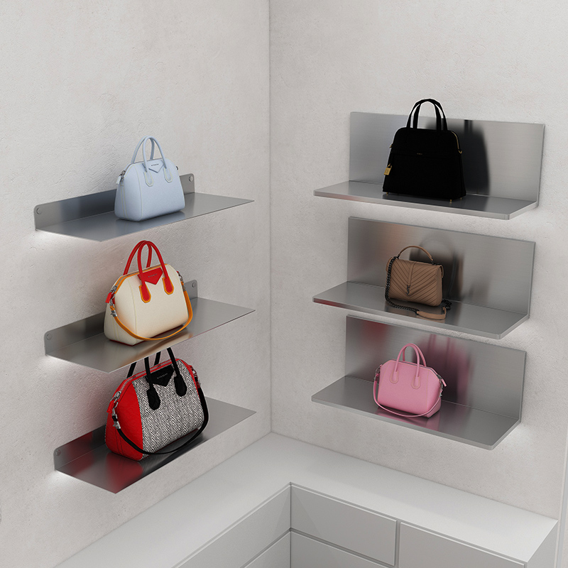 服装店多层展示架鞋架鞋店包包架不锈钢置物架上墙鞋包饰品陈列架