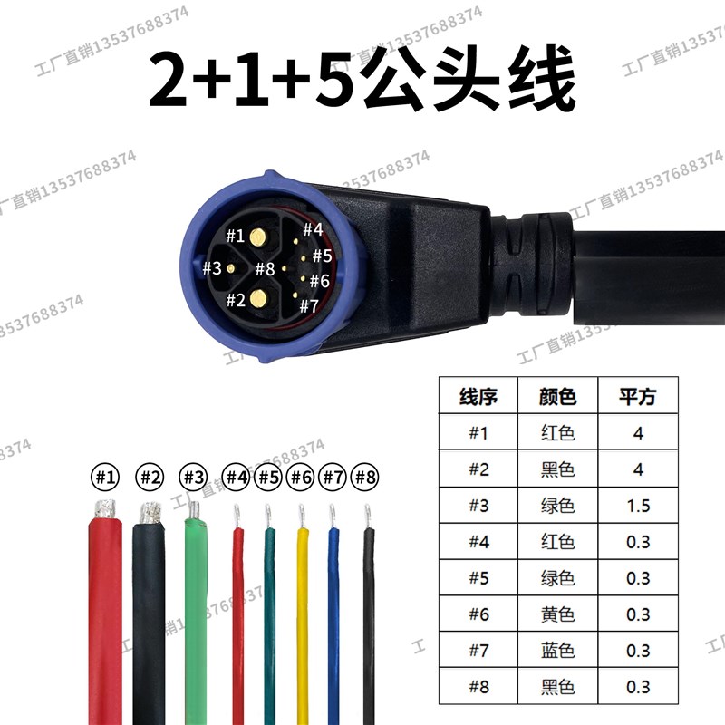 储能连接器8芯M23自锁2+1+5防水插头M25电动摩托车锂电池户外电源