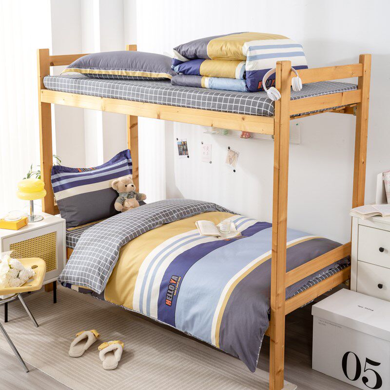 学生宿舍条纹简约纯棉长枕套枕套四季夏季单人床上三件套加厚床品