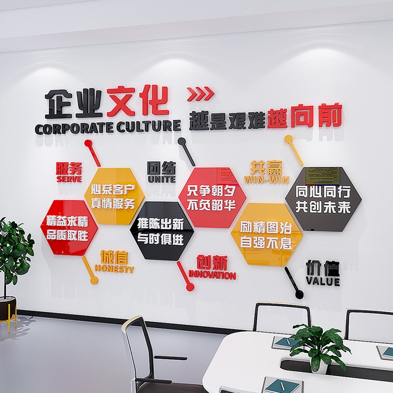 公司企业文化立体墙贴大厅入户形象墙面装饰励志标语贴纸布置自粘