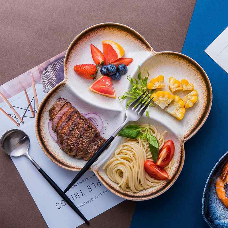 轻断食盘子日式分格餐盘家用菜盘分隔餐具陶瓷分格餐盘4格日式