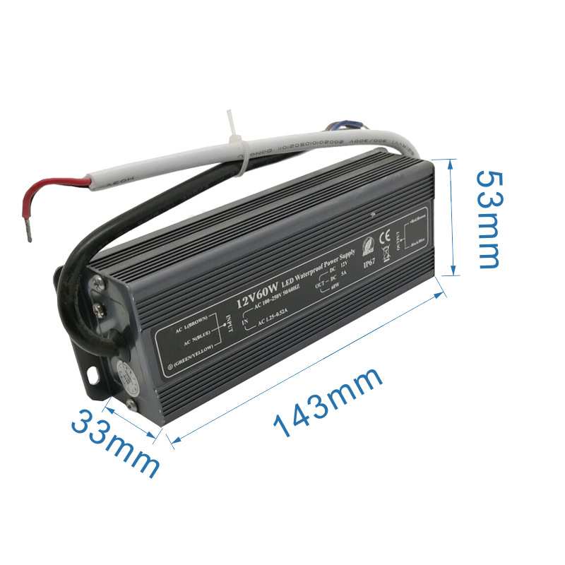12V5A60W户外IP67防水开关电源LED照明亮化工程防水变压器厂家销
