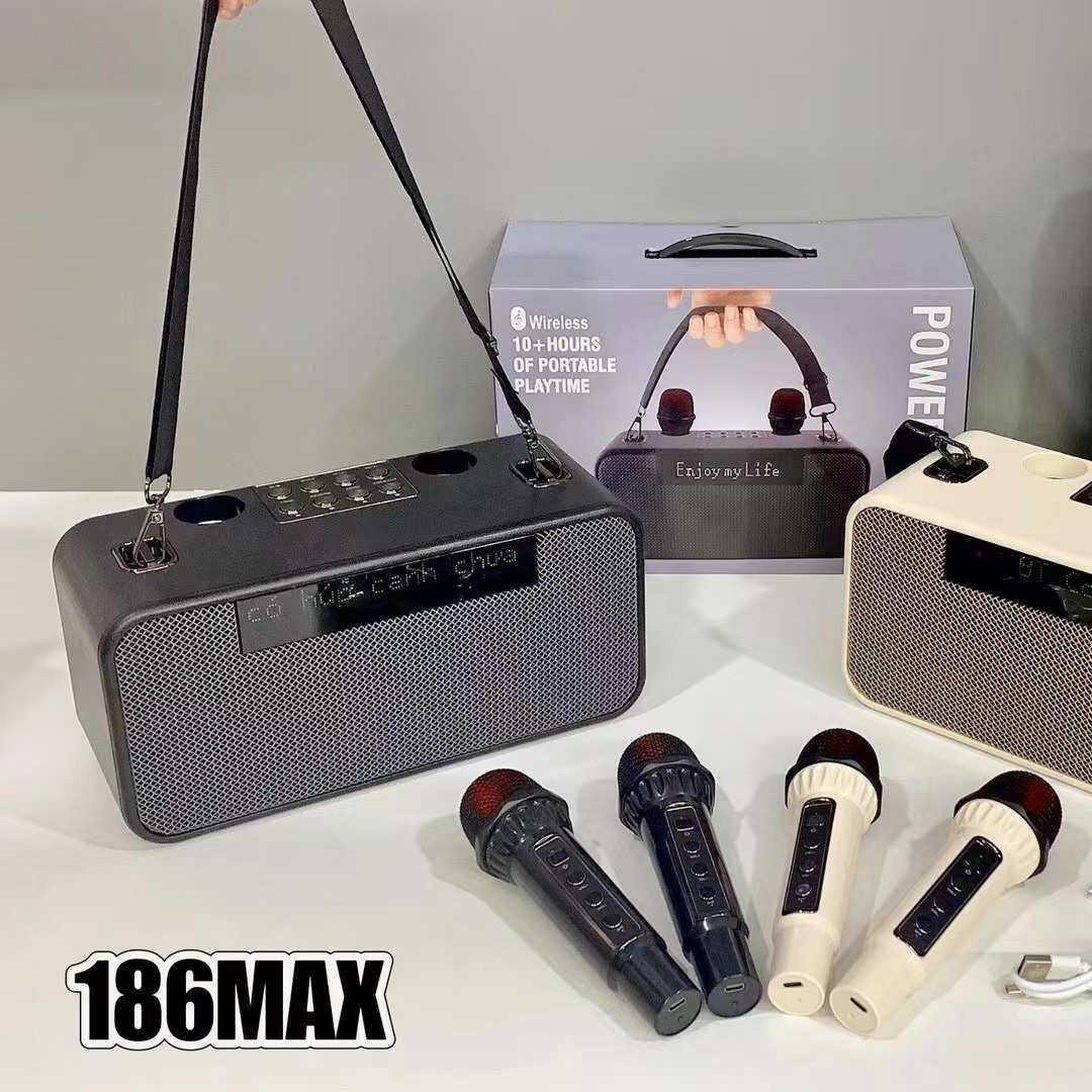 新款186MAX手提蓝牙音箱带歌词显示无线麦克风话筒低音炮K歌音响