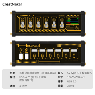 区块化USB扩展坞升级版带屏幕监测桌搭电子男友礼物HUB插排集线器