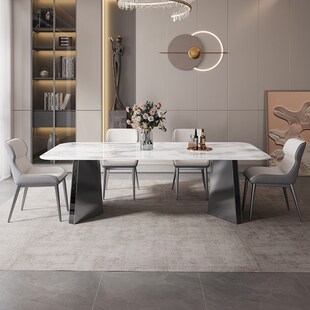 欧式 天然大理石餐桌高级感超晶石长方形微晶石餐桌小户型餐桌椅