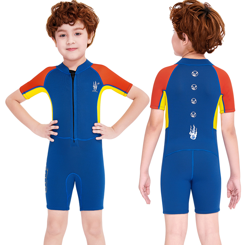 2021儿童加厚保暖防寒潜水服2.5MM男童长袖连体秋冬中小童游泳衣