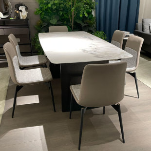 餐桌饭桌子餐台长方形现代简约小户型天然大理石奢石钢架长度定制