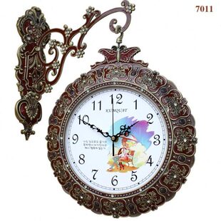 欧式家用装饰双面钟表静音客厅时钟挂墙两面挂钟复古金属数字壁钟