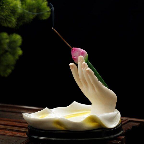 家用室内茶室熏香炉中式陶瓷观音佛手摆件禅意彩绘莲花线香香插