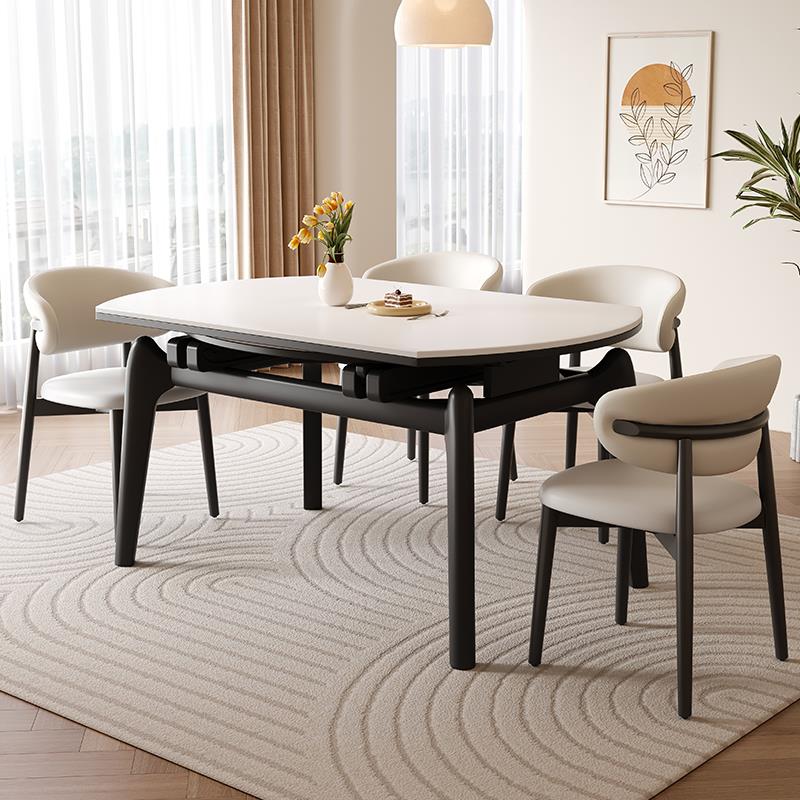 年新款可伸缩岩板餐桌椅组合小户型客厅家用黑色实木简约饭桌
