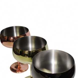 酒吧创意304不锈钢圆口宽口设计矮款镀金马丁尼杯脚杯古典餐厅