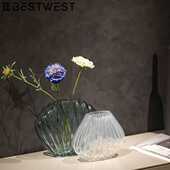 Best 玄关工艺品 家居桌面软装 west 创意贝壳形透明玻璃花摆件