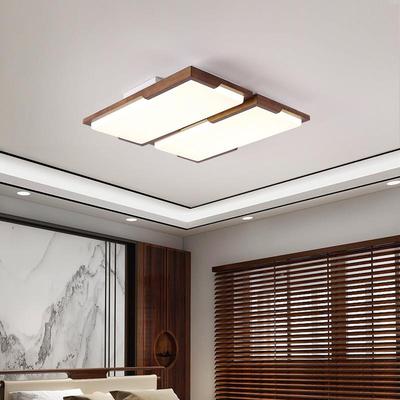 新气式吸顶灯胡桃木色长方形客厅灯中简约卧现代8351大实木室灯具