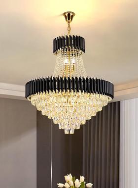 轻奢复式客厅水晶大吊灯别墅中公寓中楼空楼跃层楼楼梯长水977晶