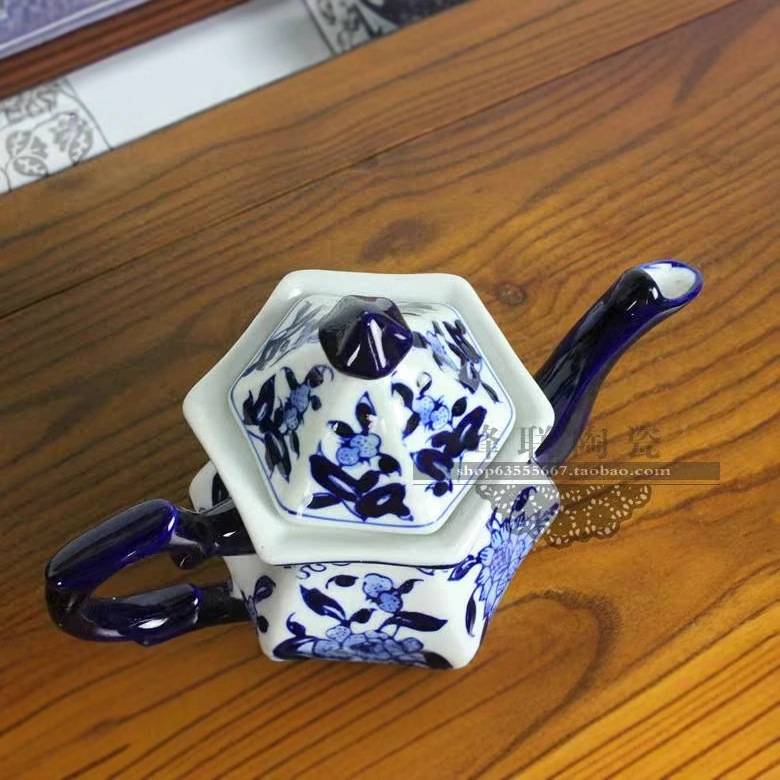 景德镇手绘高温青花瓷陶瓷茶壶中式风格单个茶壶茶具工艺装饰摆件