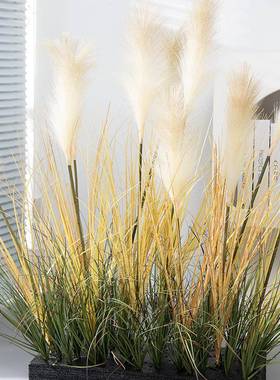 绿仿真花假花隔断槽组合干芦苇花饰束插花草丛落地植造景装YCP花