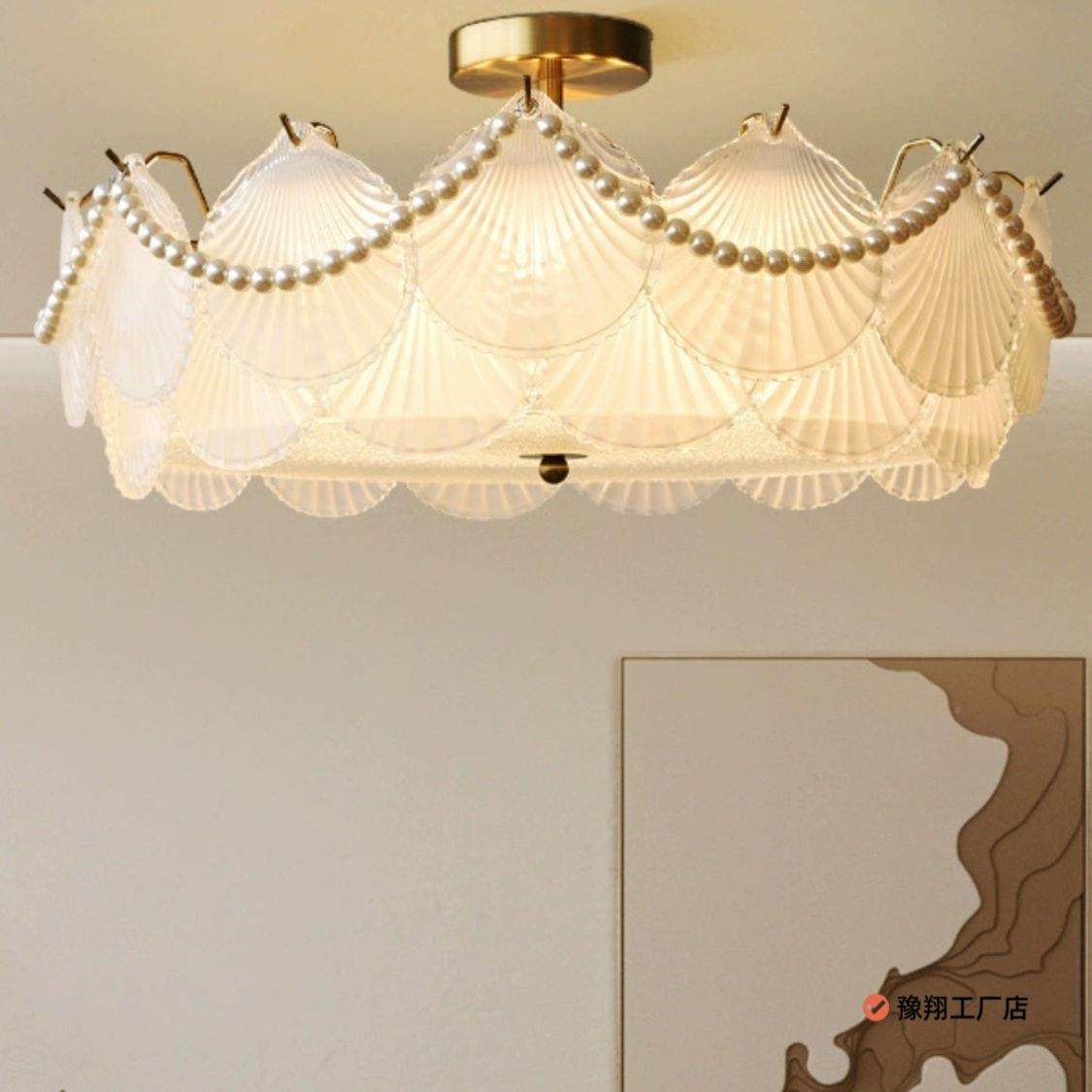 法温馨浪式漫卧750室灯后现代奶油风谱水晶珍珠贝壳全创意光护,家装灯饰光源,客厅吸顶灯,淘宝优惠券,粉丝福利购,淘宝优惠卷