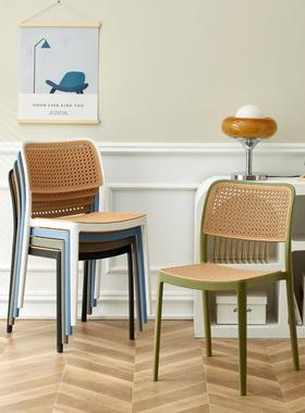 料椅加厚餐椅家用藤编叠RAE放子户外餐厅吃饭靠背可凳子休闲书桌
