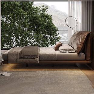 卧室松木现成套ZVS轻奢大代简约baxter象朵耳双人床悬浮床 床头柜