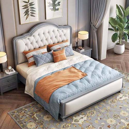 欧式床实木GR2010双人卧现.代简主约18米1.5简欧公主床软轻靠奢储