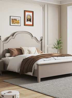 美式灰色实木床现代简约1.8米法式双人主卧1.5高箱储物公主女孩床