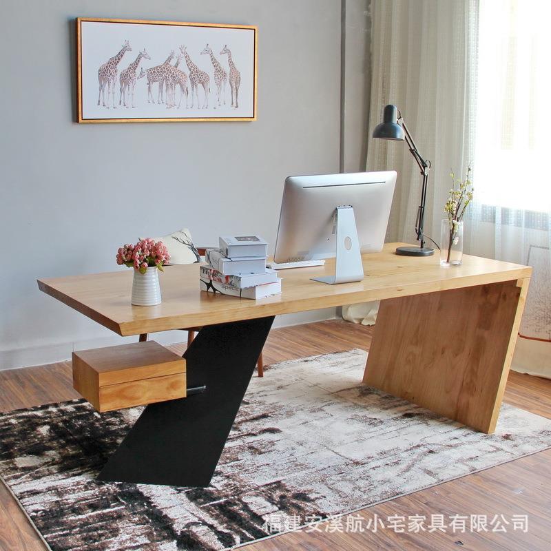 美式家用书房书桌简约复古设计办公室办公桌电脑桌工作台长条桌子