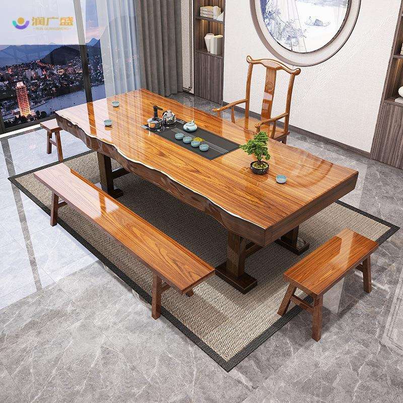 润广盛新中式原木实木茶桌大板组合茶几茶具套装一体办公室泡茶台