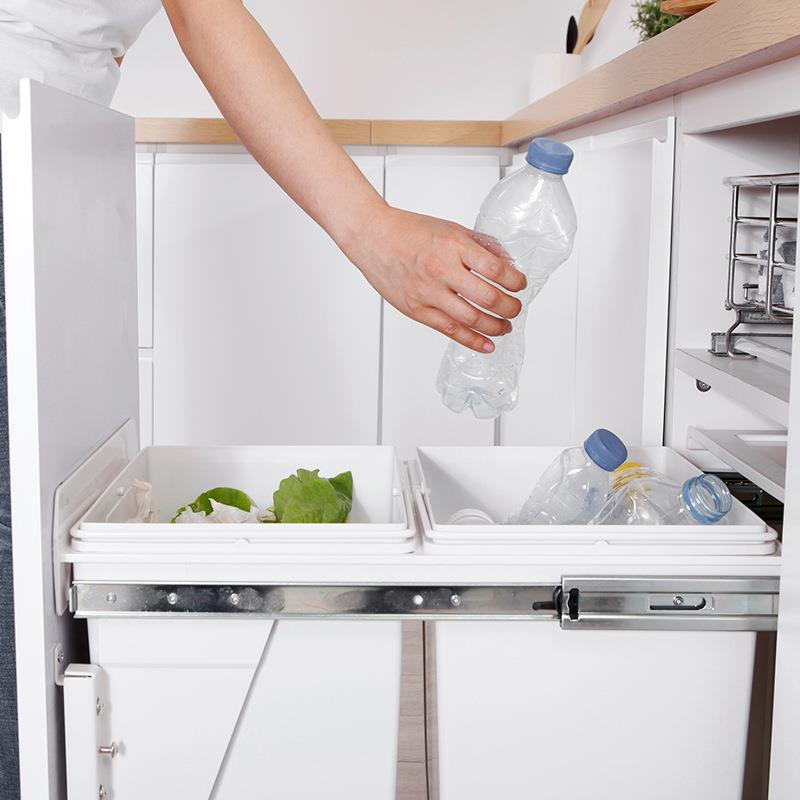 分类垃圾桶厨房橱柜拉篮嵌入式水槽下厨柜隐藏式内置收纳抽屉