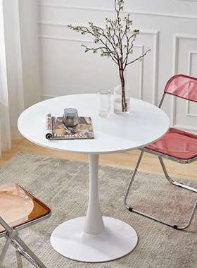 圆桌子简约郁金香白色休闲洽谈桌咖啡奶茶店餐桌北欧阳台小圆桌椅