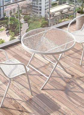 折叠休闲三件套白色一桌茶桌椅两椅组合户外阳台小桌椅小户型茶几