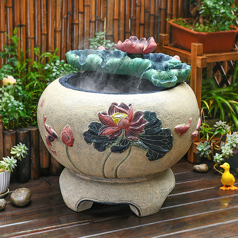 庭院流水摆件循环水户外鱼缸露台茶室装饰水景喷泉落地鱼池成品